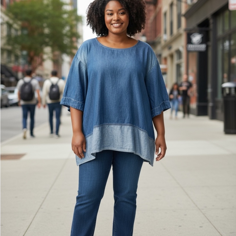Alembika Denim Cotton Oversized Artsy Tunic Top – Size 4 (Plus/One Size Fit)